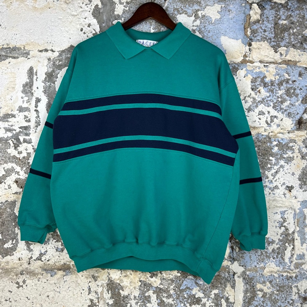 Vintage 90s Pacer Collared Sweatshirt Colorblock Striped Mens Large